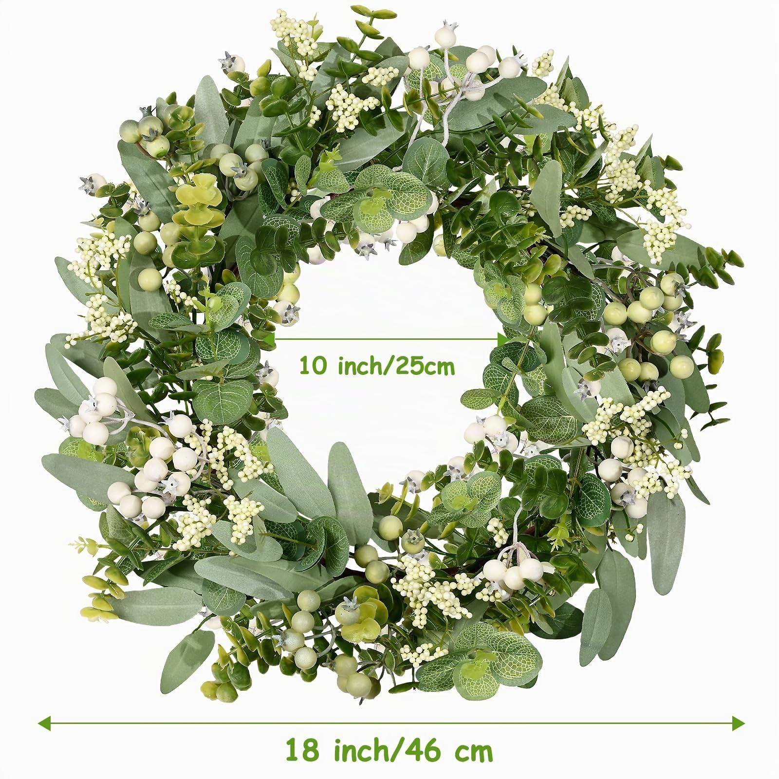 Eukalyptus-Kranz für die Haustür, 46 cm/18 Zoll grüner Frühlings-Sommer-Kranz, lebensechte künstliche kleine Türkranz-Dekoration für Bauernhaus (2er Pack)
