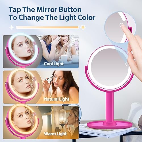 Miniatura 10 de Espejo de maquillaje iluminado, espejo de aumento 20X con luz y brillo ajustable, espejo de tocador con luz de 3 colores, espejo de 2 lados para