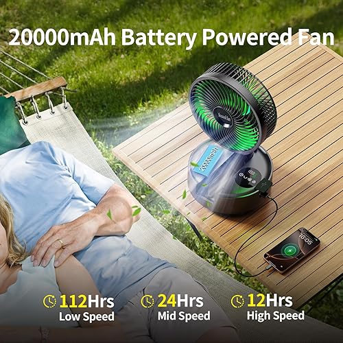 Miniatura 2 de Socool - Ventilador portátil de 20000 mAh de 8 pulgadas, funciona con pilas, ventilador de carga oscilante, luz LED de control remoto, 112 horas