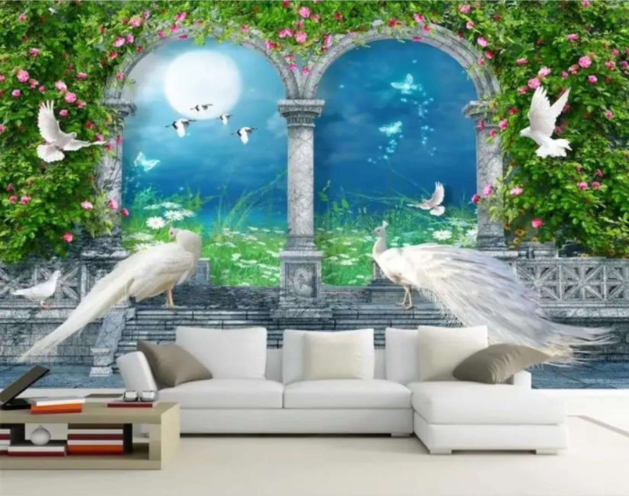 Papier peint paon 3D pour masquer les imperfections du mur
