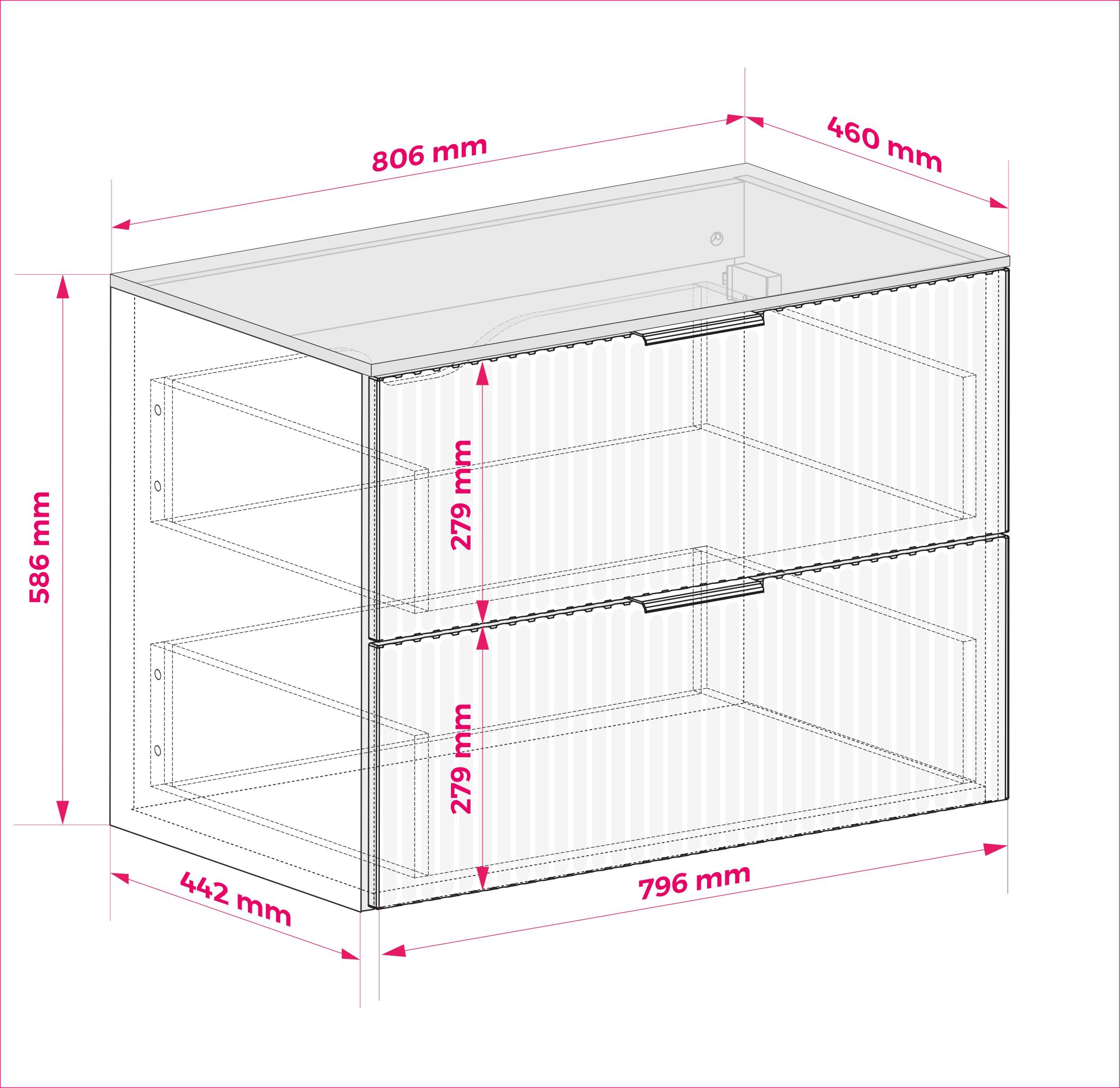 Mobile da bagno sospeso con top, Nero / Noce, 80 x 58,6 x 46 cm