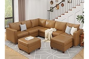 Modern Italian Leather Sectional Sofa with Ottoman and Storage