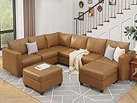 EaseMoose Faux Leather Modular U-Shaped Sectional Sofa with Storage Ottomans - Brown, Customizable Couch for Families