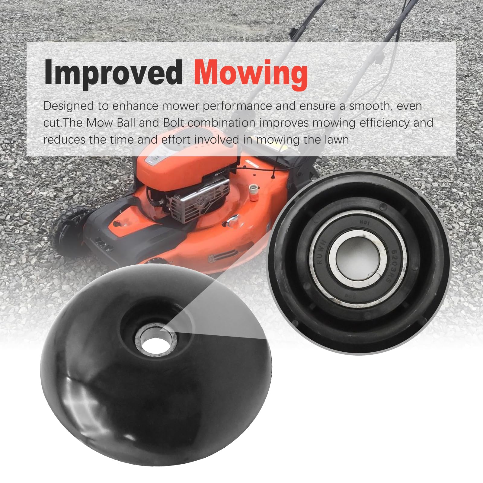 532182217 - Conjunto de bola y perno para cortacésped, repuesto para Husqvarna modelo HU625WT HU625HWT HU675HWT, sustituye a 532180334 180334 182217 180337