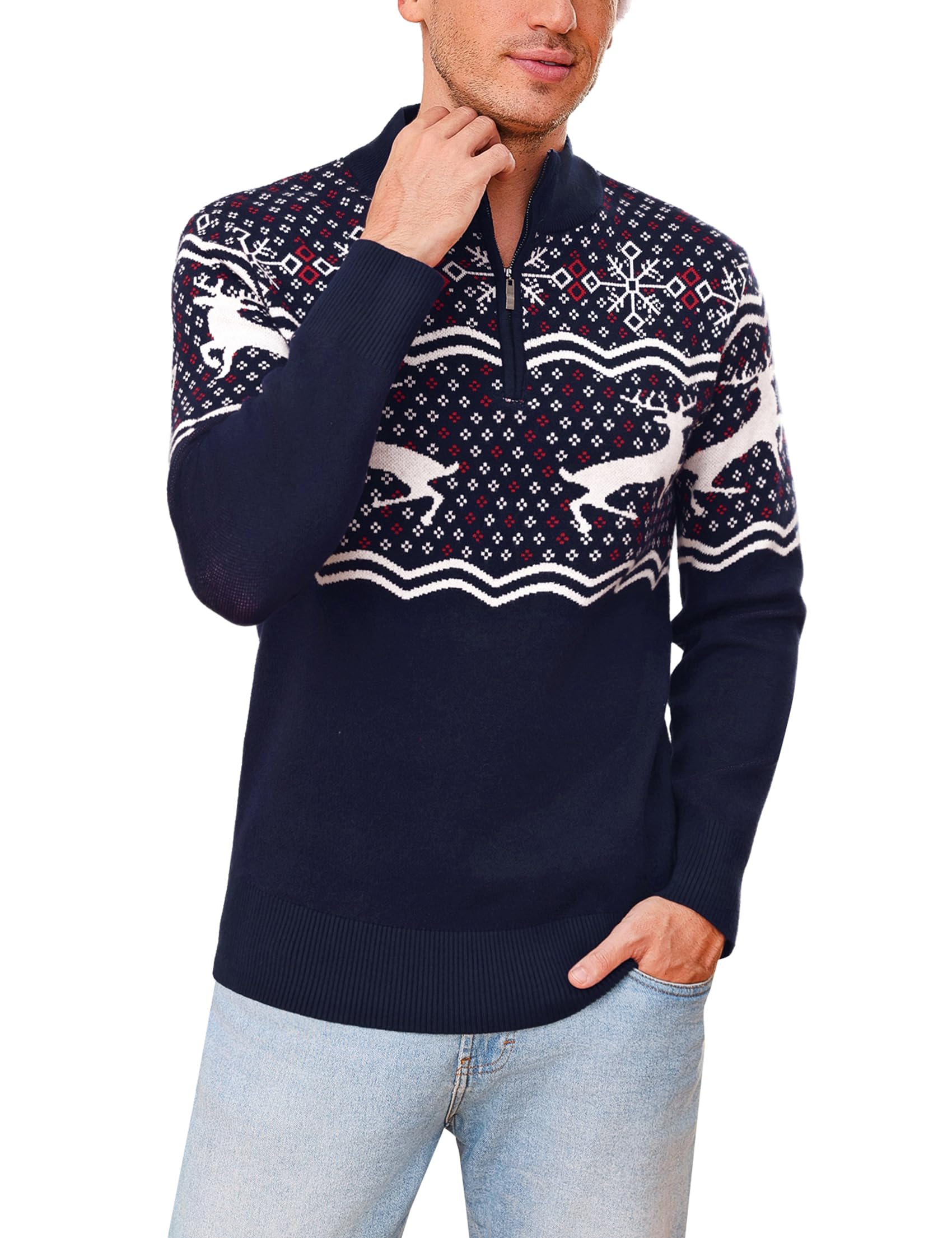 Maglione Natalizio Uomo in Maglia Calda, Pullover Invernale con Renna e Motivi Festivi, Girocollo o Collo Alto, Maglioncino Elegante per Natale e Feste S-3XL
