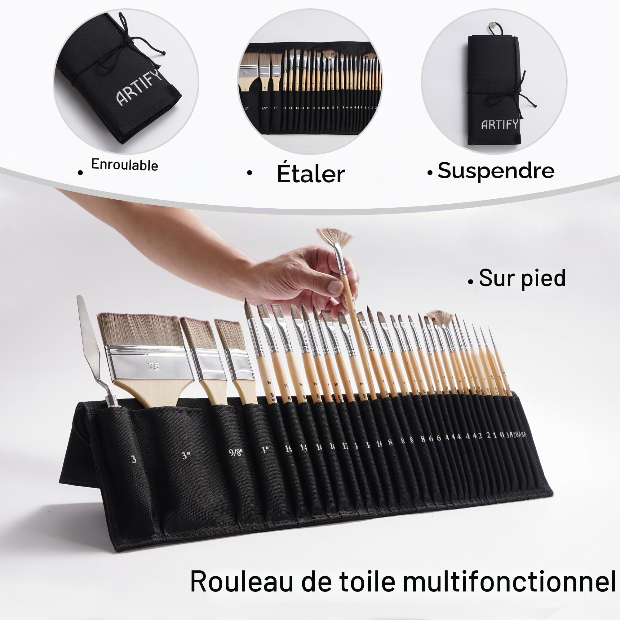 Artify 30pcs Pinceaux Peinture Anti-Perte en Synthétiques Améliorés | Série Expert Pinceaux Peinture Acrylique en Bouleau, Bonne Elasticité & Absorption pour Huile, Aquarelle et Gouache