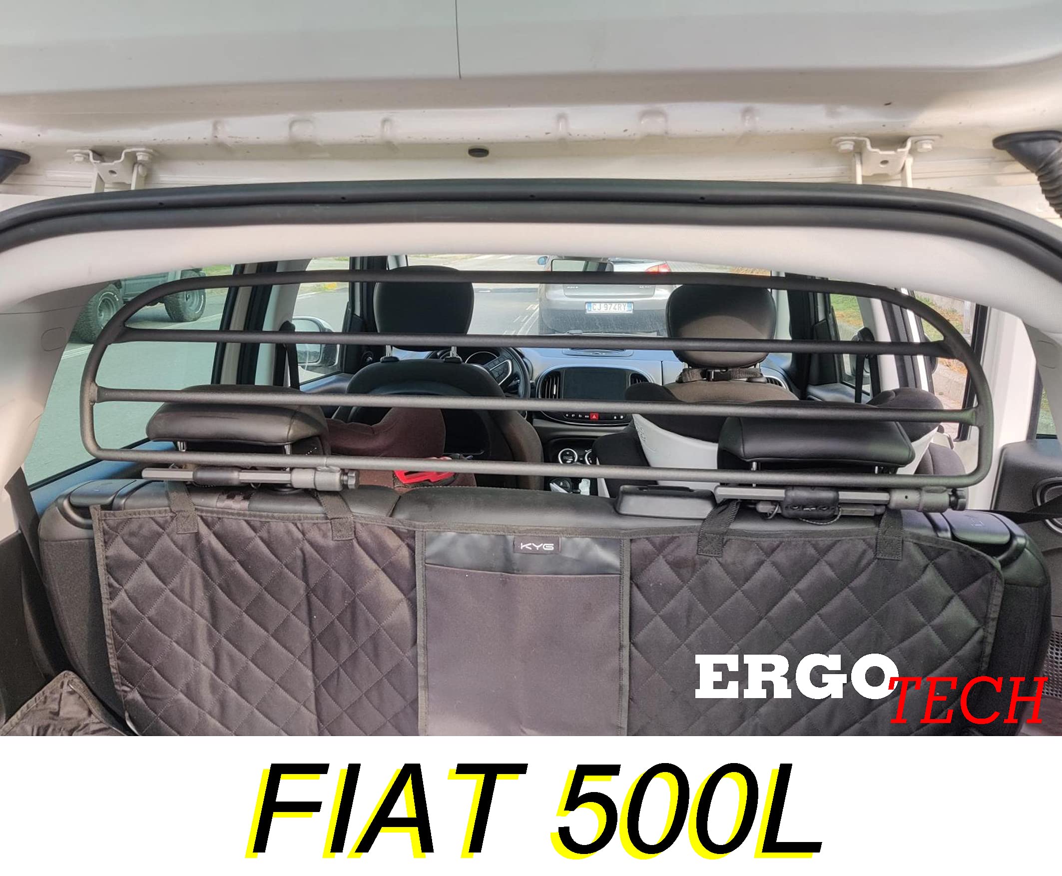 ERGOTECH Divisorio Griglia Divisoria in Metallo Compatibile con Fiat 500L, RDA65HBG-XS, per Trasporto Cani e Bagagli