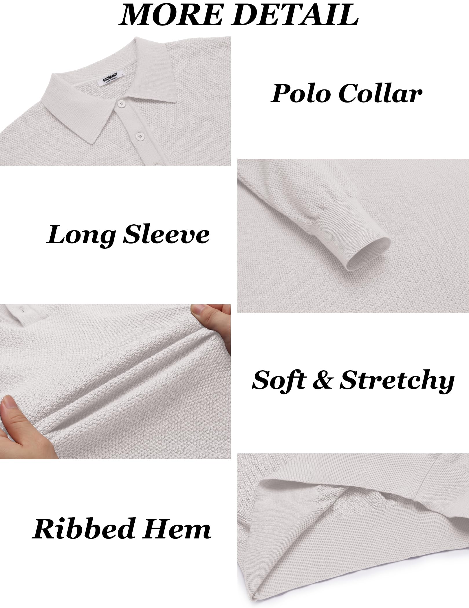 COOFANDY Polo da uomo in maglia a maniche lunghe casual polo maglioni camicia a nido d'ape con colletto