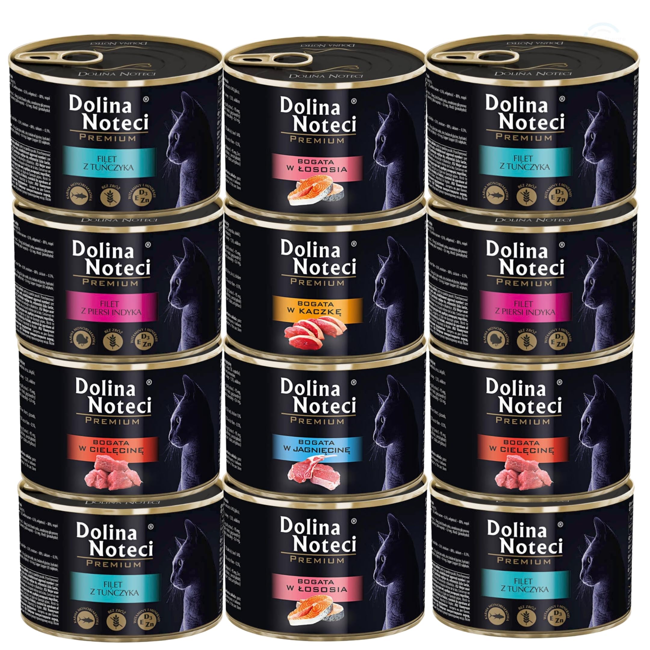Dolina Noteci Premium Moist & Juicy Wholesome Grain-Free Cat Food - Natural Meat Recipes Enriched with Vitamins & Minerals for Happy, Healthy Cats! (Mix, 12x185g)