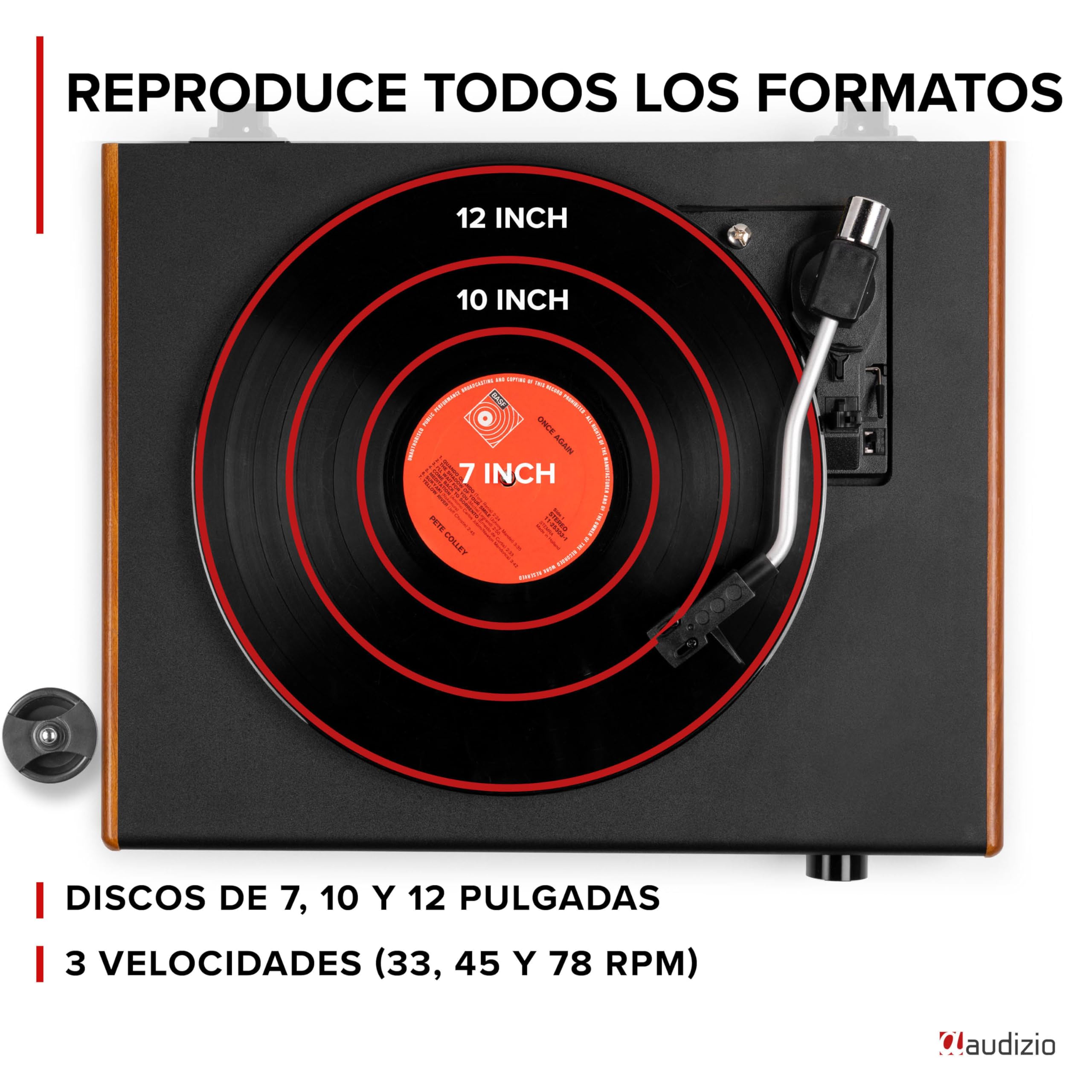 Audizio RP337W – Tocadiscos de Vinilo con Altavoces Bluetooth inalámbricos 100W 3 velocidades 33 45 78 RPM cápsula Audio Technica Salida RCA Sistema automático diseño Retro, Color Madera