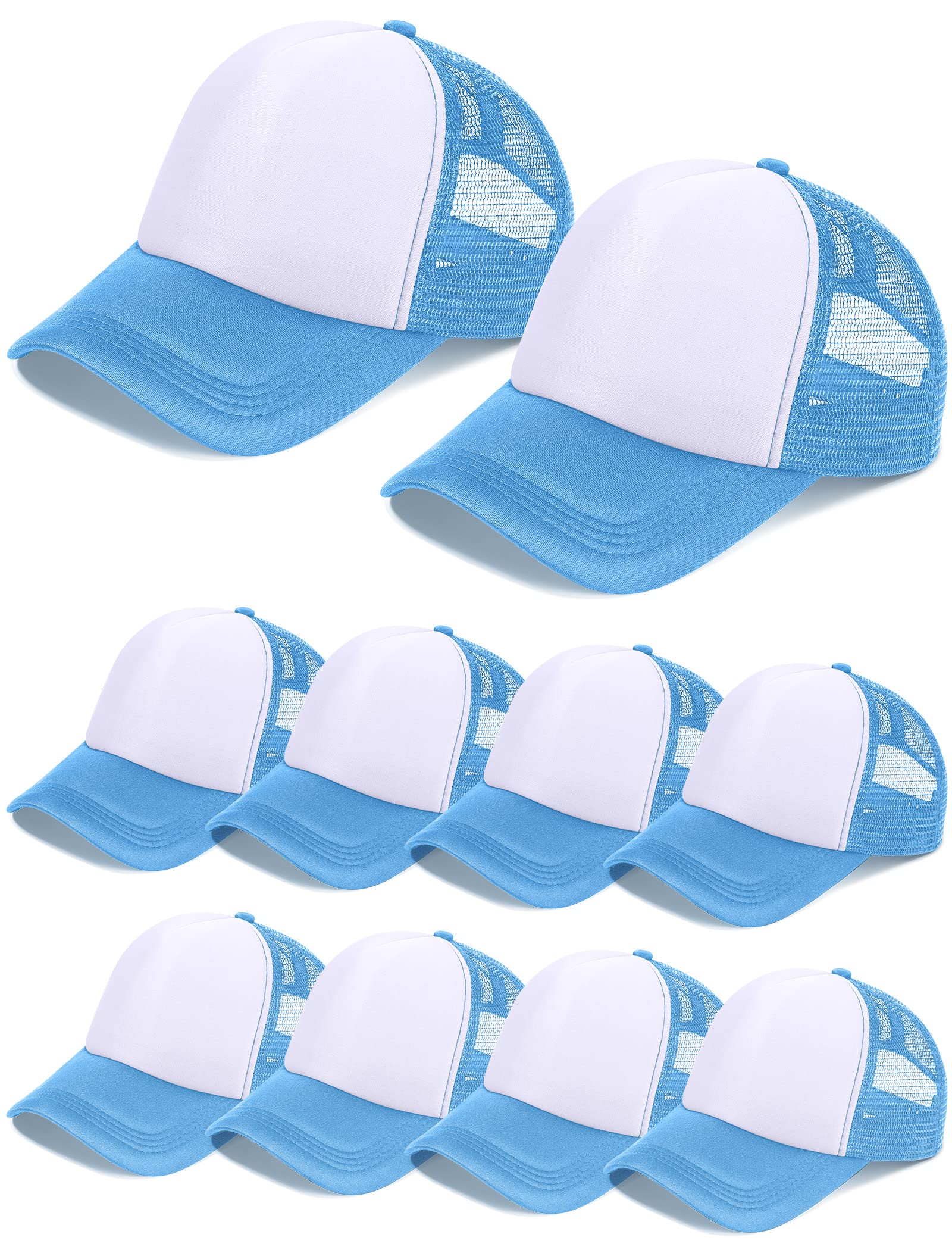 Photo 1 of 10 Pcs Sublimation Blank Trucker Hats Bulk Mesh Baseball Cap Polyester Mesh Trucker Hat for Men and Women (Sky Blue and White)
