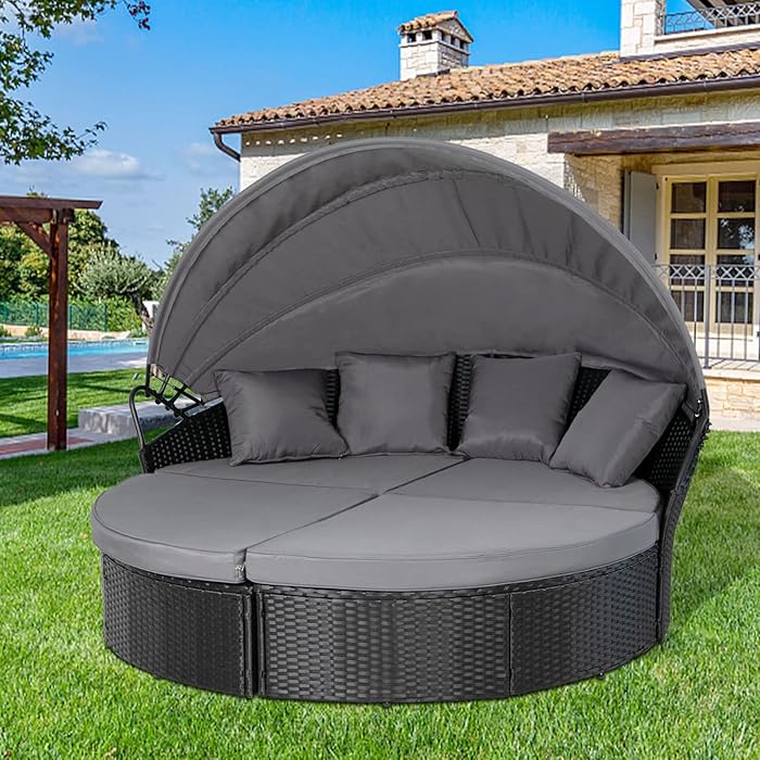 Buy CrownLand Outdoor Patio Canopy Bed Round Daybed with Washable