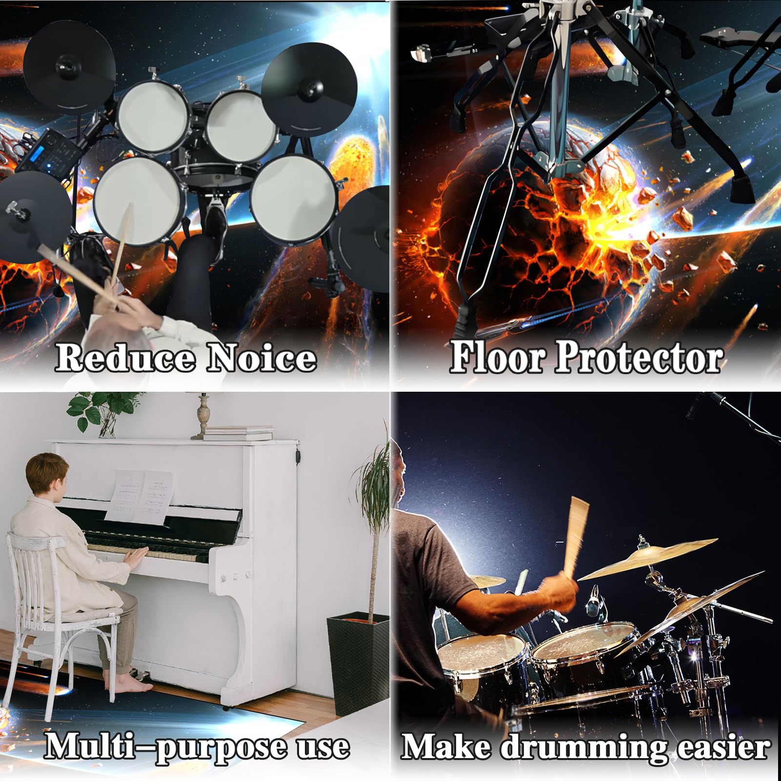 Dywanik perkusyjny, mata do perkusji, antypoślizgowa, dźwiękoszczelna, do użytku wewnątrz i na zewnątrz, elektroniczny zestaw perkusyjny jazzowy, do bębna basowego, werbla, dywan wygłuszający 160 x