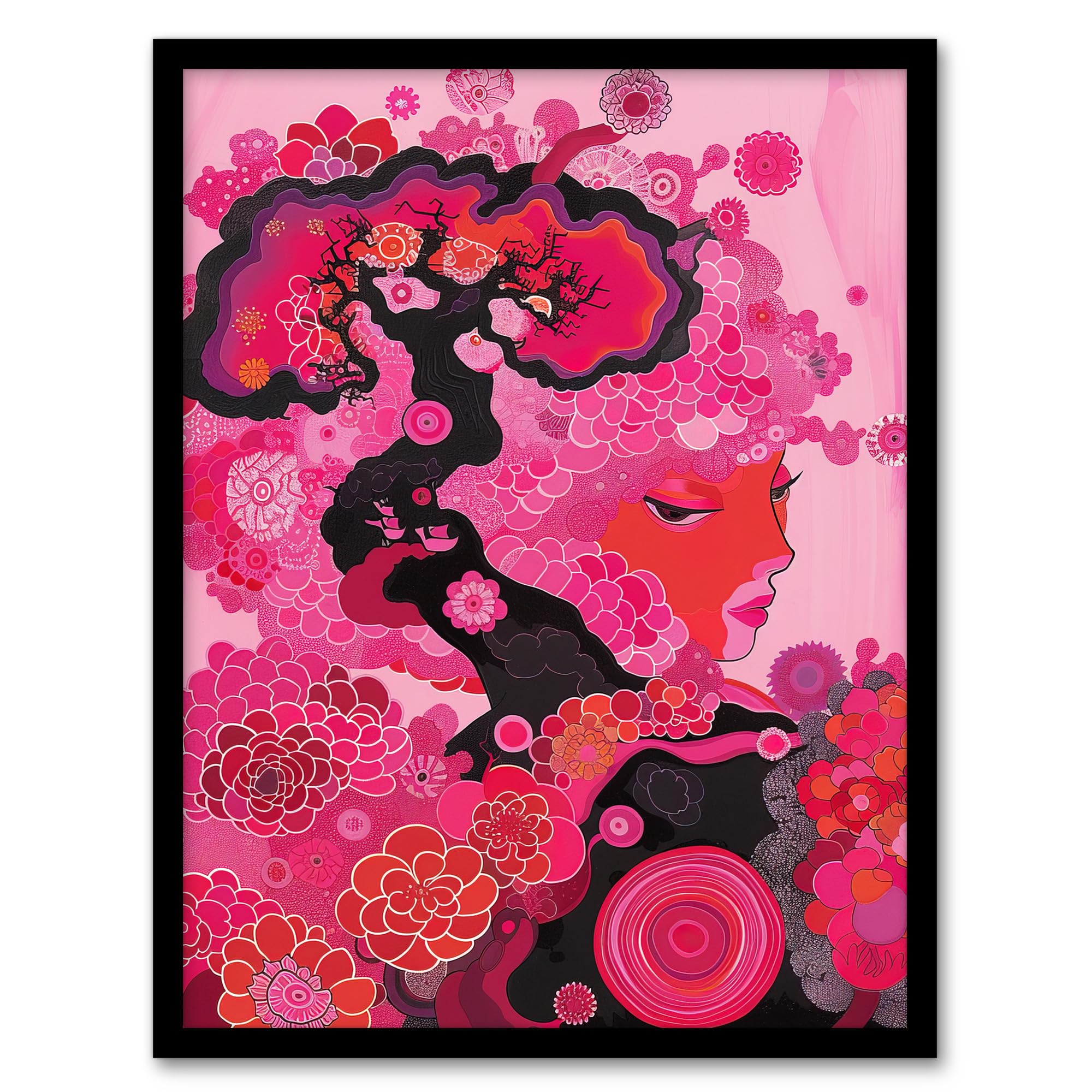 Artery8 Gaia Hot Pink Conceptual Folk Floral Painting Living Room Artwork Framed Wall Art Print 18X24 Inch