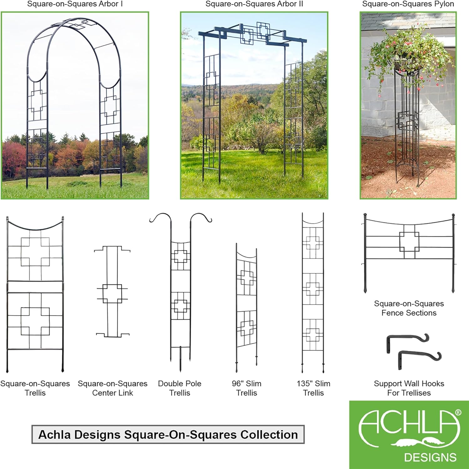 Achla Designs Square-On-Squares Double Pole Trellis