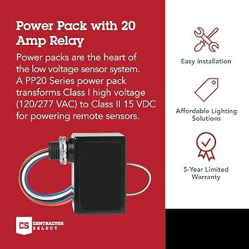 Sensor Switch CMR 10 Contractor Select Ceiling Mount Occupancy Sensor, 28 Foot Radius, White & Sensor Switch PP20 Contractor Select Power Pack Relay Circuit Protection 120/277 VAC, Black