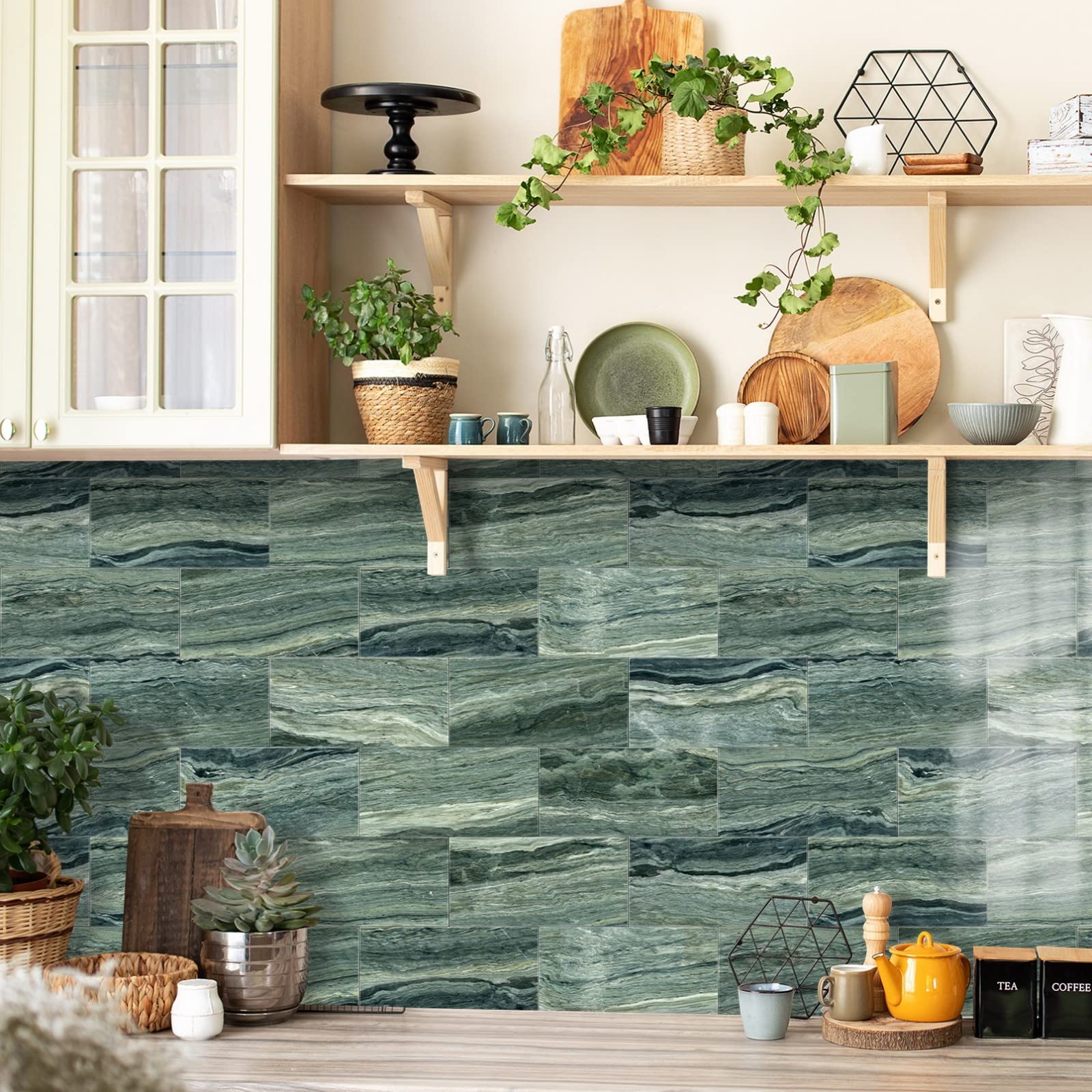 A.Monamour Adesivi per Piastrelle da Parete Adesivi per Mattonelle Autoadesivo Spessa Marmo Effetto 3D Impermeabile PVC Decorazione Murale per Cucina Bagno Lavanderia 10.16x20.32cm