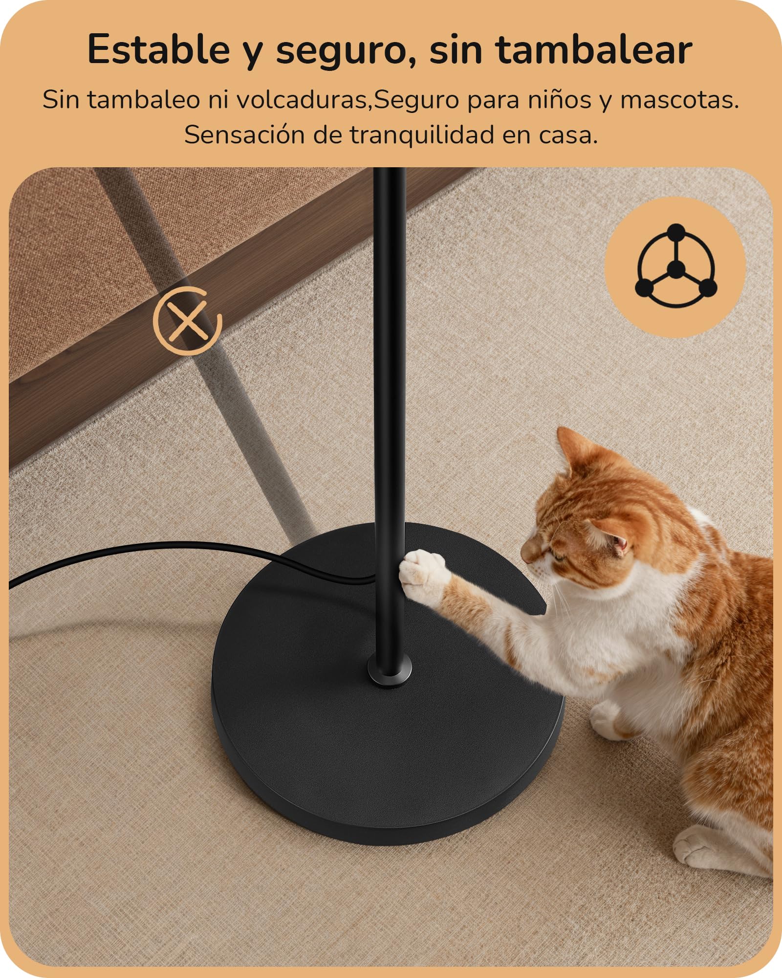 EDISHINE Lámpara de Pie para Salón, Lámpara Moderna Negra con Pantalla de Cuerda Trenzada y Base de Mármol, Casquillo E27 Incluido con Bombilla LED 6W, Luz Cálida 2700K para Dormitorio, Pasillo