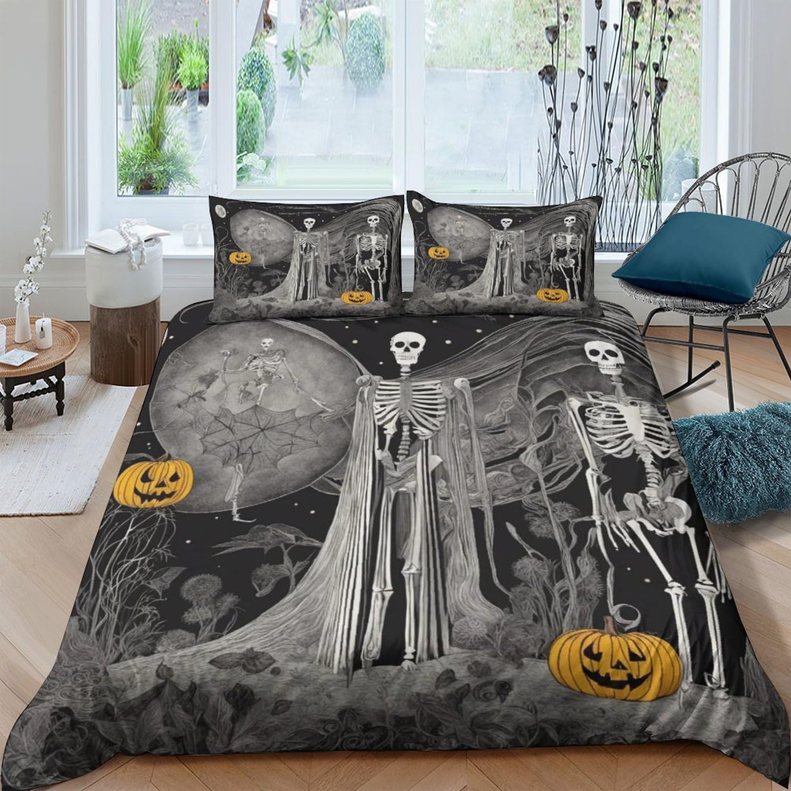 Housse de couette et taie d'oreiller skulls pour un lit king facile à laver