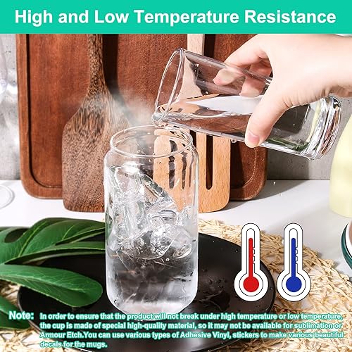 Miniatura 5 de Paquete de 6 vasos de cerveza con tapas de bambú y pajita vasos de vidrio transparente de 16 onzas con tapas y posavasos vasos de café helado vasos