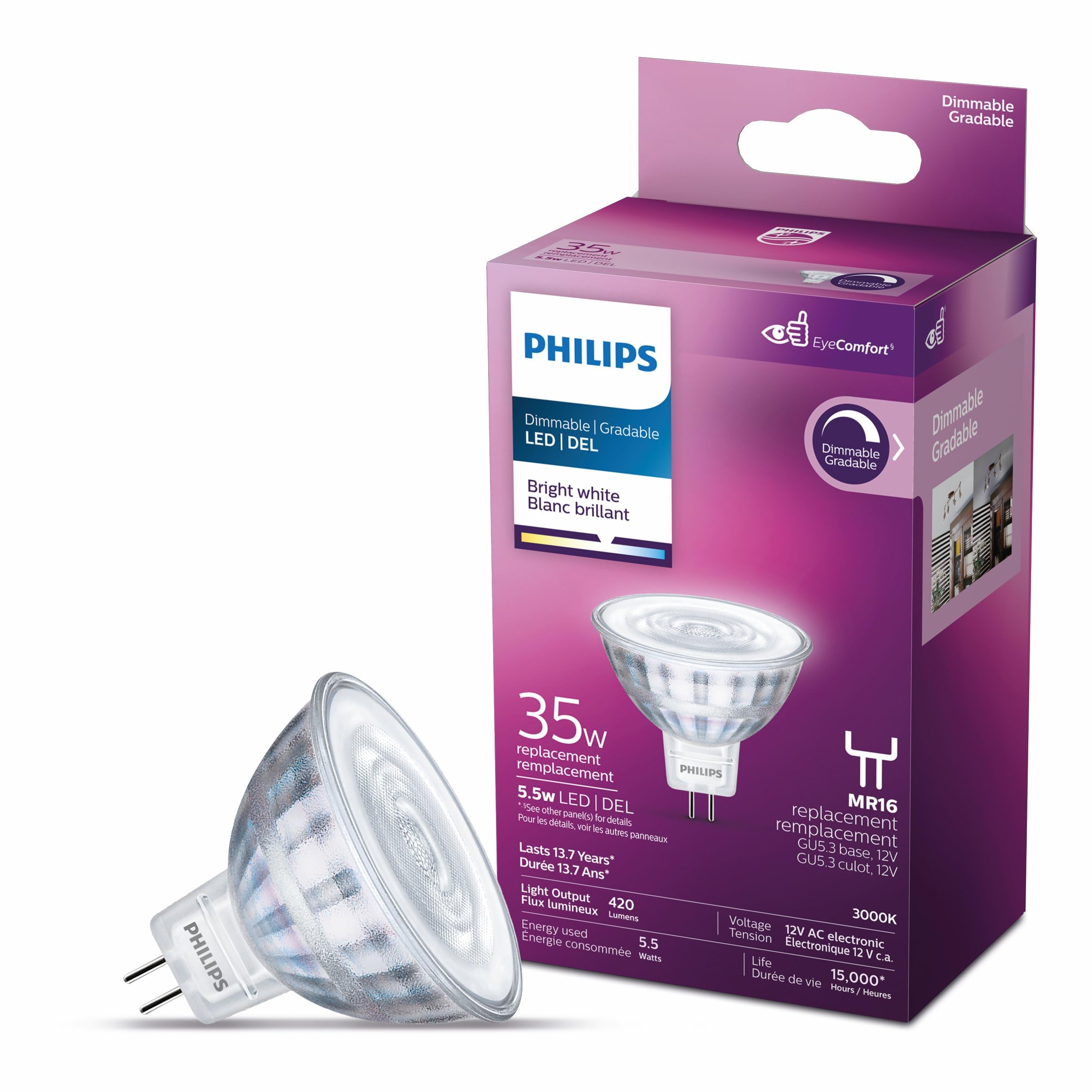 Philips 470260 Led 35W MR16 Glass Bright White (3000K), LED Bulbs