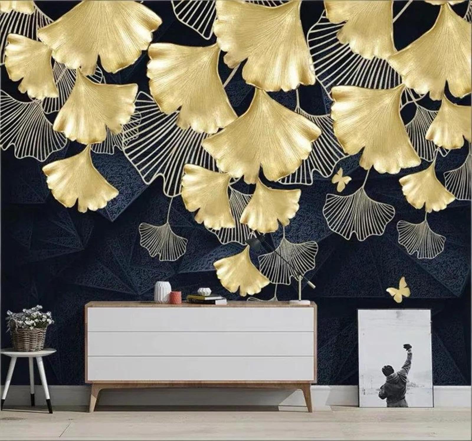 Minimalist Luxury Gold Leaf Ginkgo Leaf Art 3D Wallpaper Easy Install Feature Office Living Room Sofa Bedroom TV Background Wall Decoration-300cm×210cm
