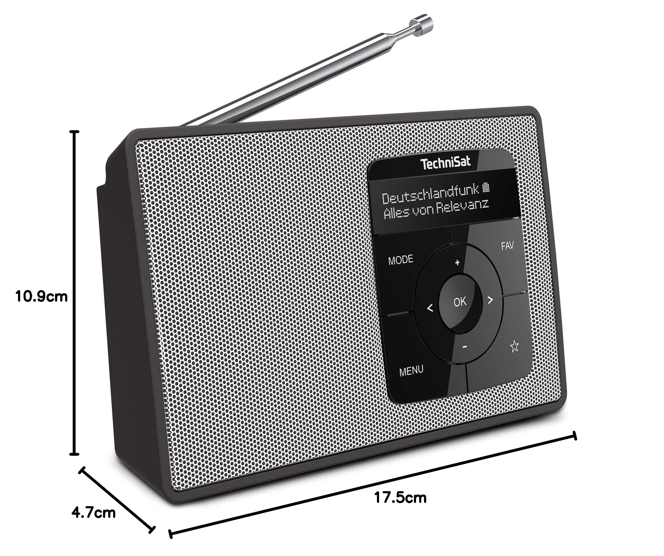 TechniSat Digittra 2 przenośne radio DAB+/FM z akumulatorem (z funkcją strumieniowania audio Bluetooth, funkcją budzika, wyświetlaczem OLED, gniazdem słuchawkowym, głośnikiem 1 W RMS), czarne/białe