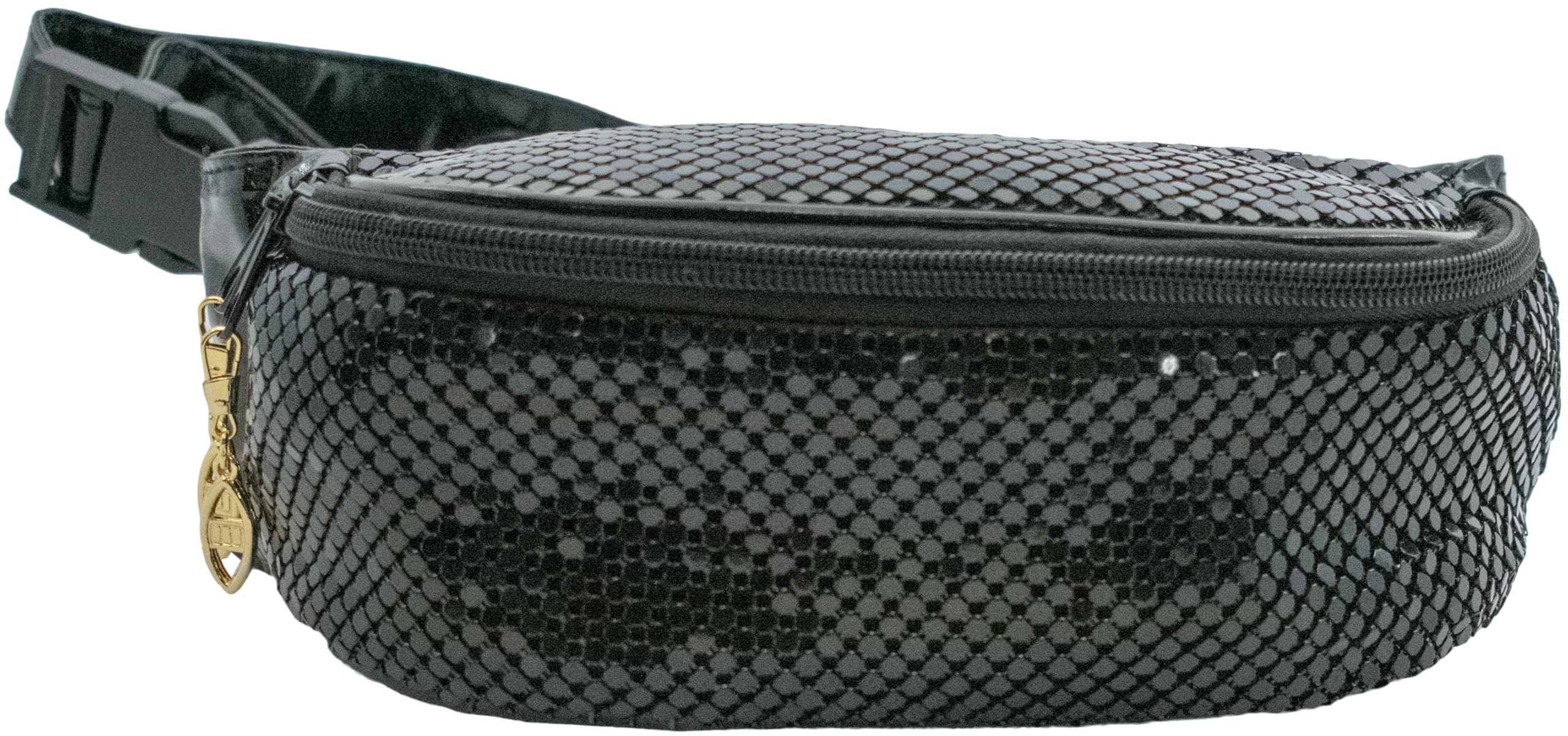 Metal Chainmail Mesh Fanny Pack With Adjustable Waist/Cross-body Belt (Black)