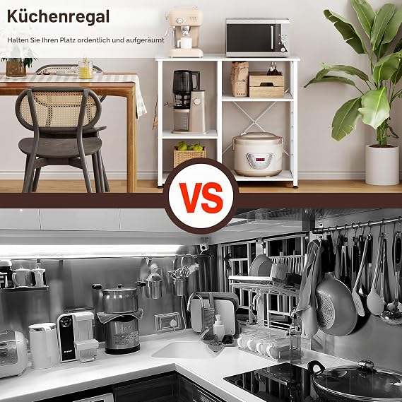 DlandHome Kitchen Storage Rack Kitchen Furniture with 3+3 Shelves for Microwave Oven Kitchen Utensils 90L x 39W x 83cm White