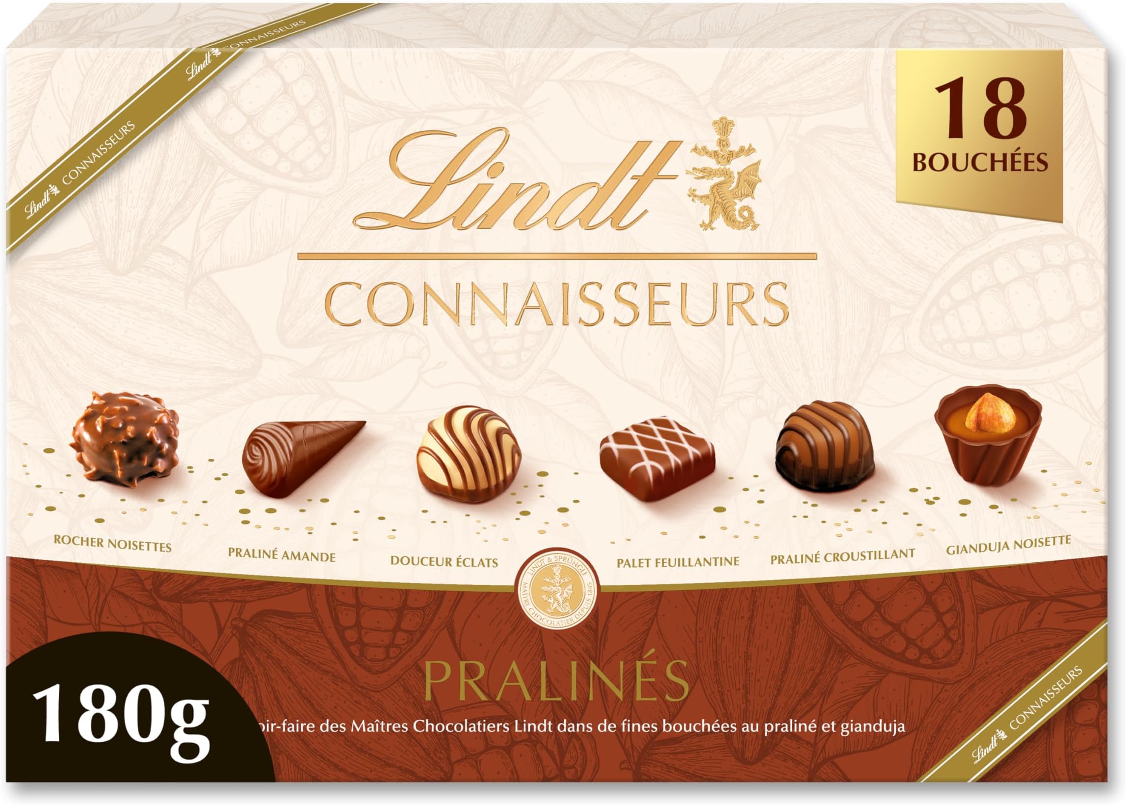 Lindt Connaisseurs Assorted Dark, White and Milk Chocolate Gift Box, Great for Holiday Gifting 18 Count (18 Pieces)