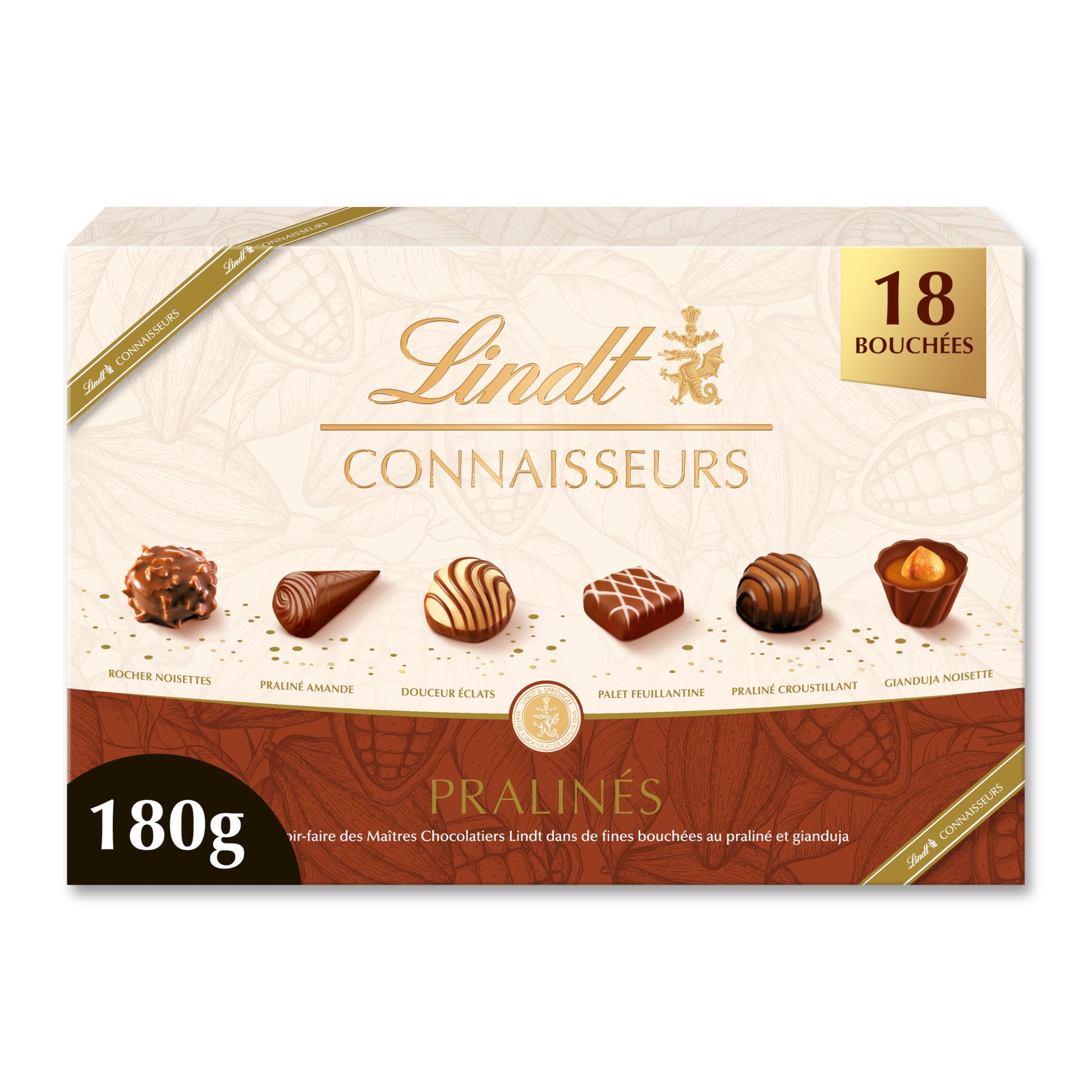 Lindt Connaisseurs Assorted Dark, White and Milk Chocolate Gift Box, Great for Holiday Gifting 18 Count (18 Pieces)