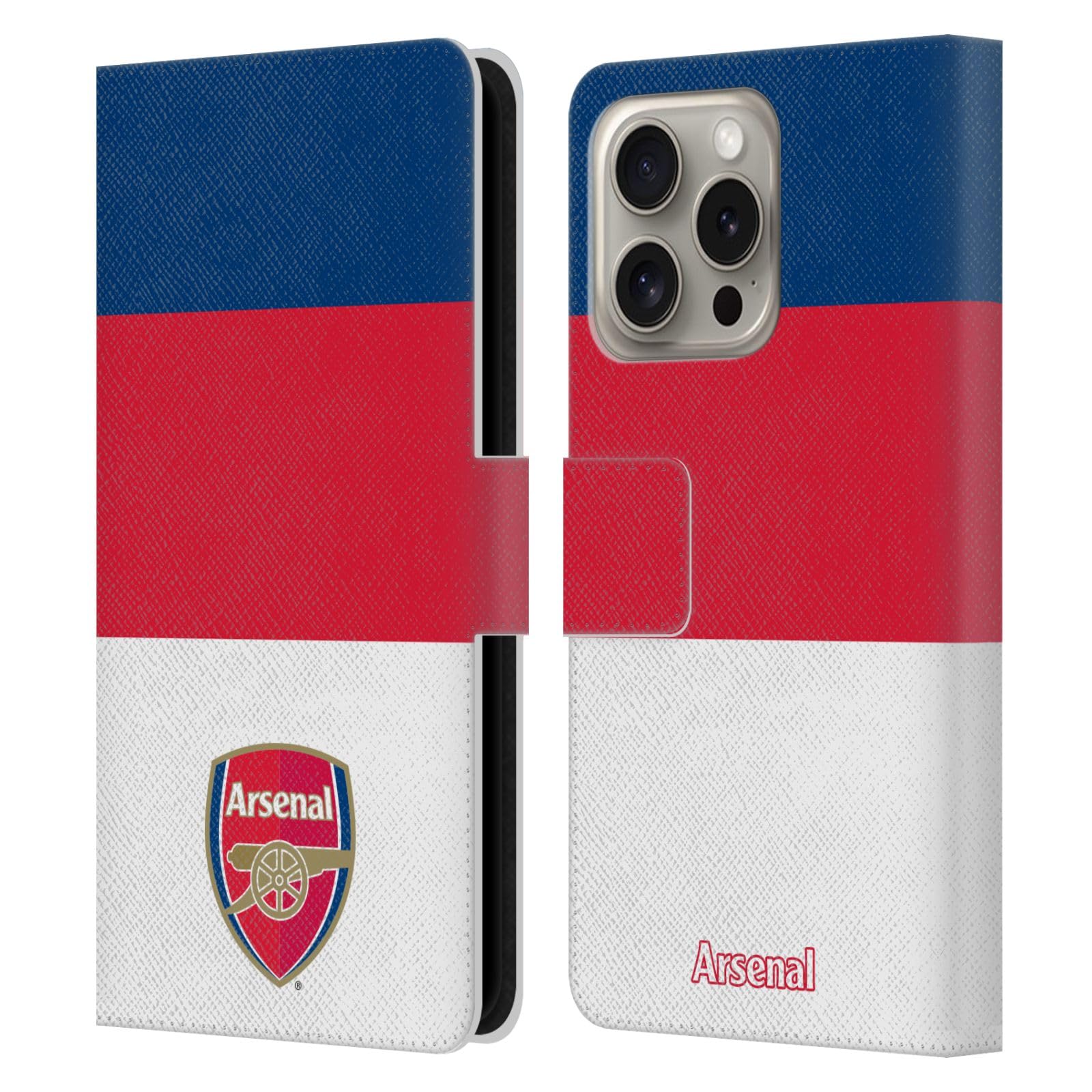 Head Case Designs Officially Licensed Arsenal FC Stripes 4 Crest 2 Leather Wallet Case Compatible With Apple iPhone 16 Pro โ image 1