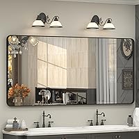 Vista 53 de Espejo rectangular para pared de baño de 20x30 pulgadas con marco negro mate, espejo de tocador con esquinas redondeadas, espejo de baño de metal