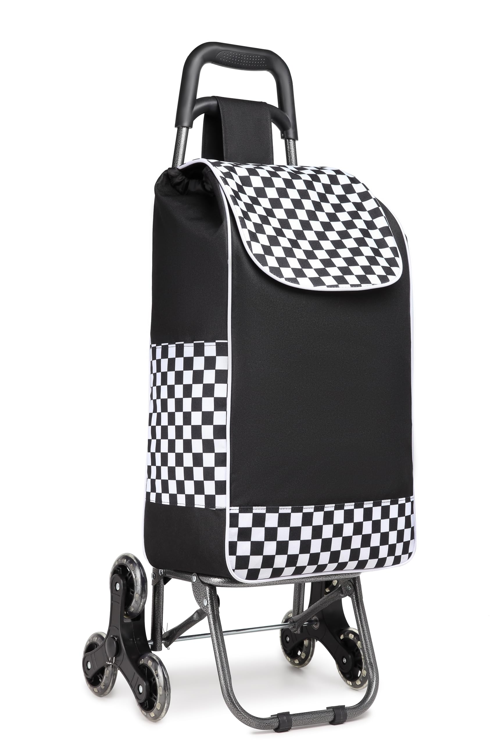Kono Folding Shopping Trolley Lightweight and Waterproof 2 in 1 Shopping Cart with 6 Large Noiseless Wheels Detachable Stair Climbing Cart for Groceries (Black)