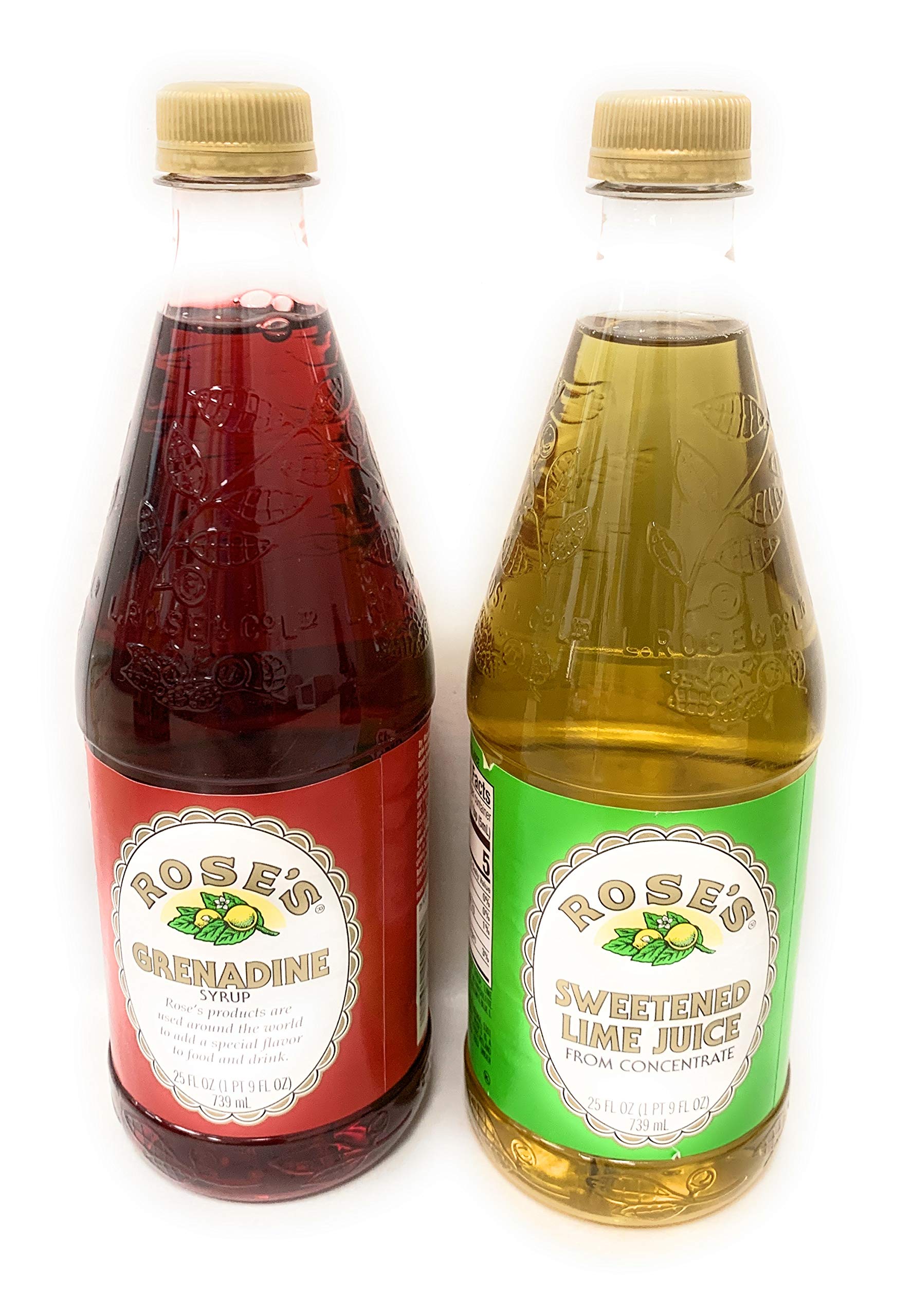Rose's Cocktail Bundle of Two: Grenadine Syrup and Lime Juice in 25 Ounce Bottles