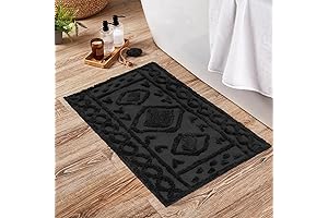 Tufted Black Boho Bathroom Rug 2x3