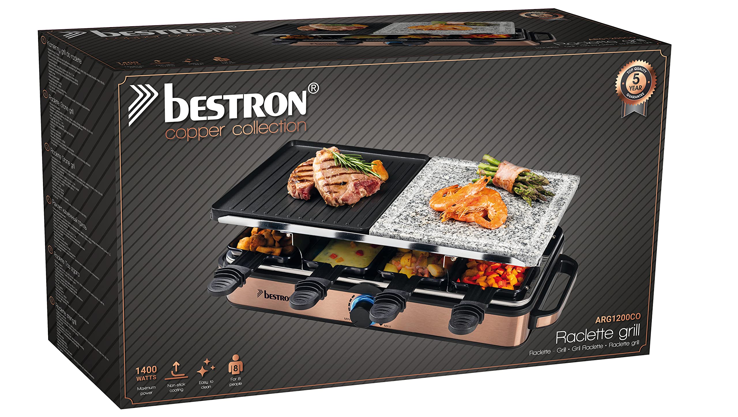 Bestron Raclette, Plastique/Métal/Inox ARG1200CO
