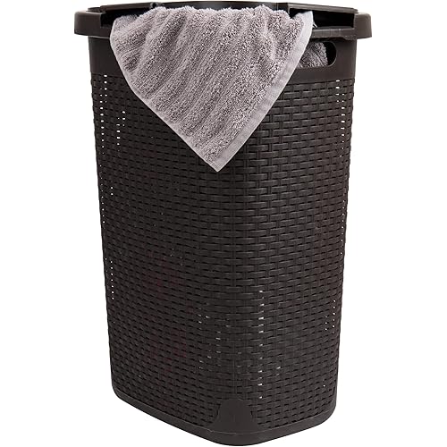 Mind Reader 60 Liter Hamper with Cutout Handles, Washing Bin, Dirty Clothes Storage, Bathroom, Bedroom, Closet, Brown