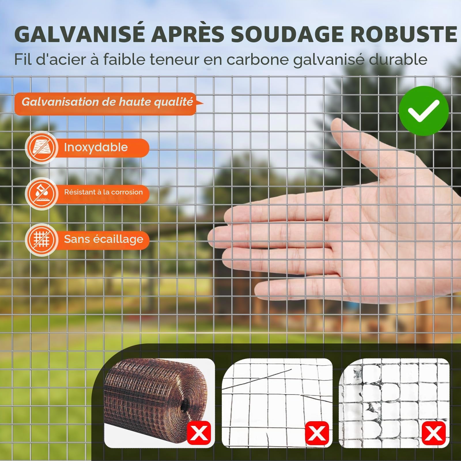 VEVOR Grillage métallique soudé 122cm x 30,48 m rouleau treillis métallique galvanisé à chaud maillage 12,7 x 12,7 mm clôture en fil de poule calibre, jardin, petits rongeurs