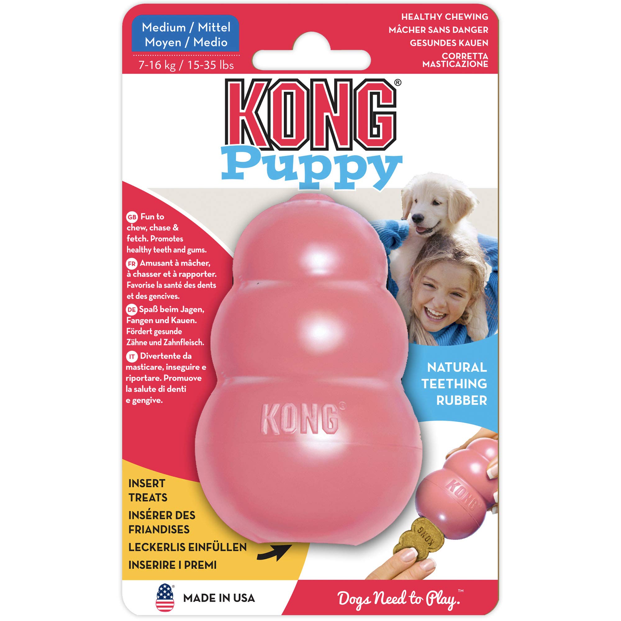 KONG - Puppy Toy Natural Teething Rubber - Fun to Chew, Chase and Fetch (XS Blue)