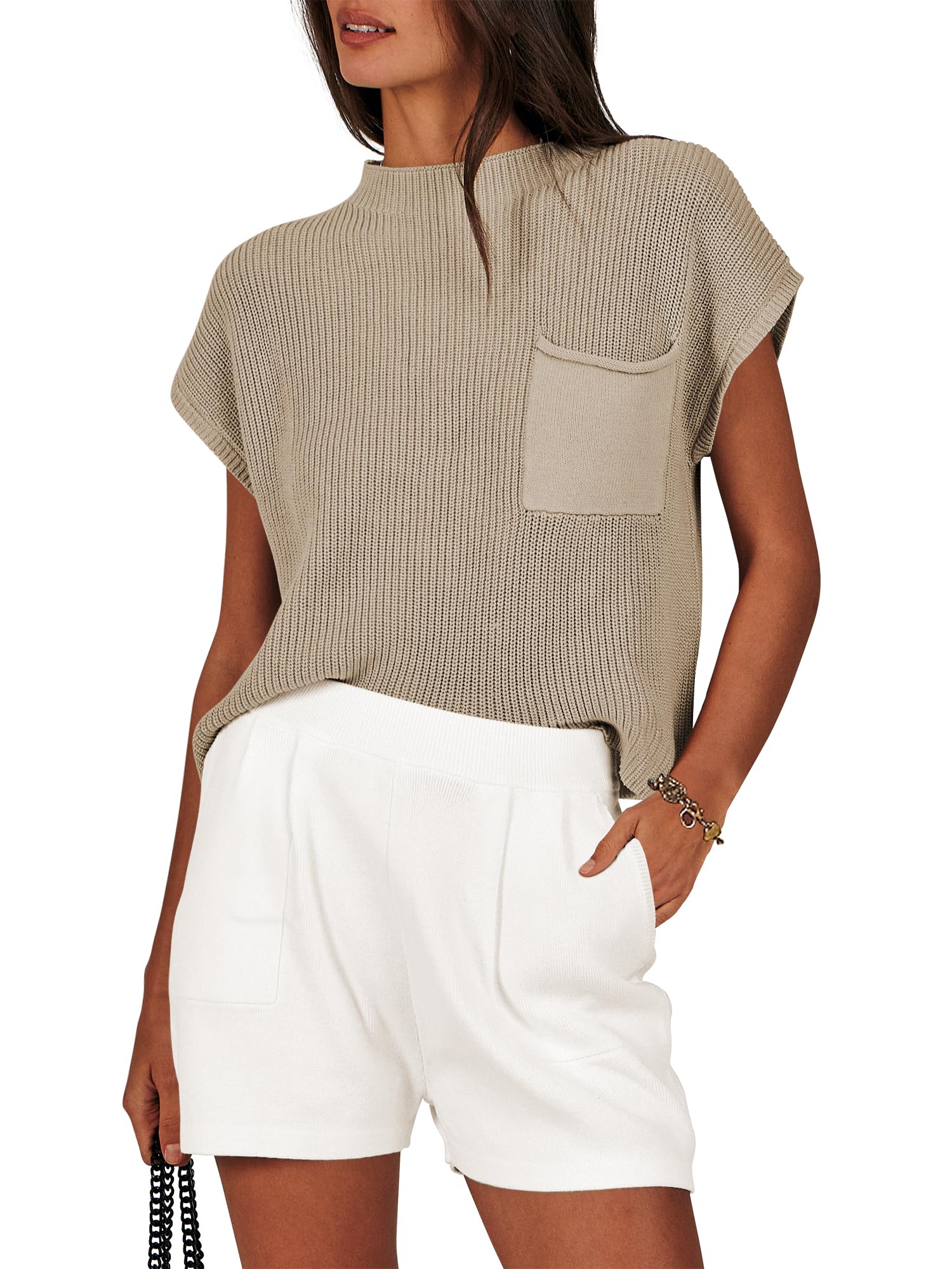 ANRABESSWomen's Two Piece Summer Outfits Knit Sweater Short Sets Pullover Tops & Shorts Lounge Matching Clothes Set