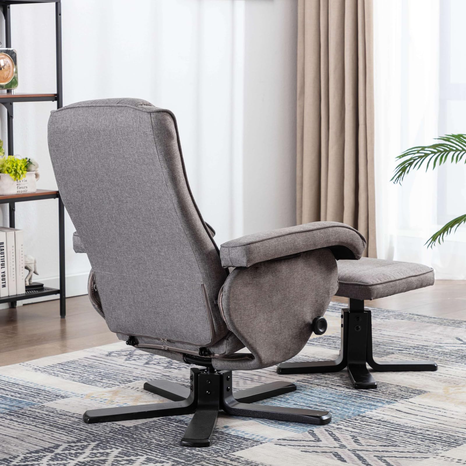 SVITA Charles Relaxsessel Hocker Sessel Fernsehsessel Drehsessel Polyester Holz Grau