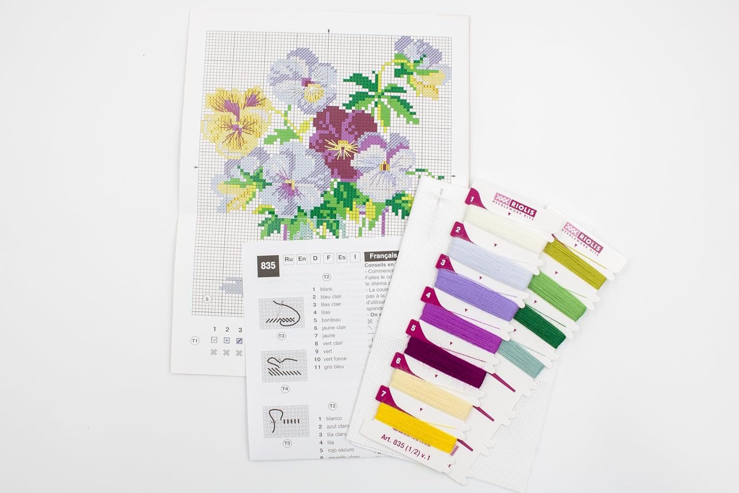 RIOLIS - Pansies 835, Cross Stitch Kits 7,87" x7,87, Cross Stitch Kits for Adults, Counted Cross Stitch Kits, Embroidery Kit for Beginners & Advanced, Floral Crossstitching Kits
