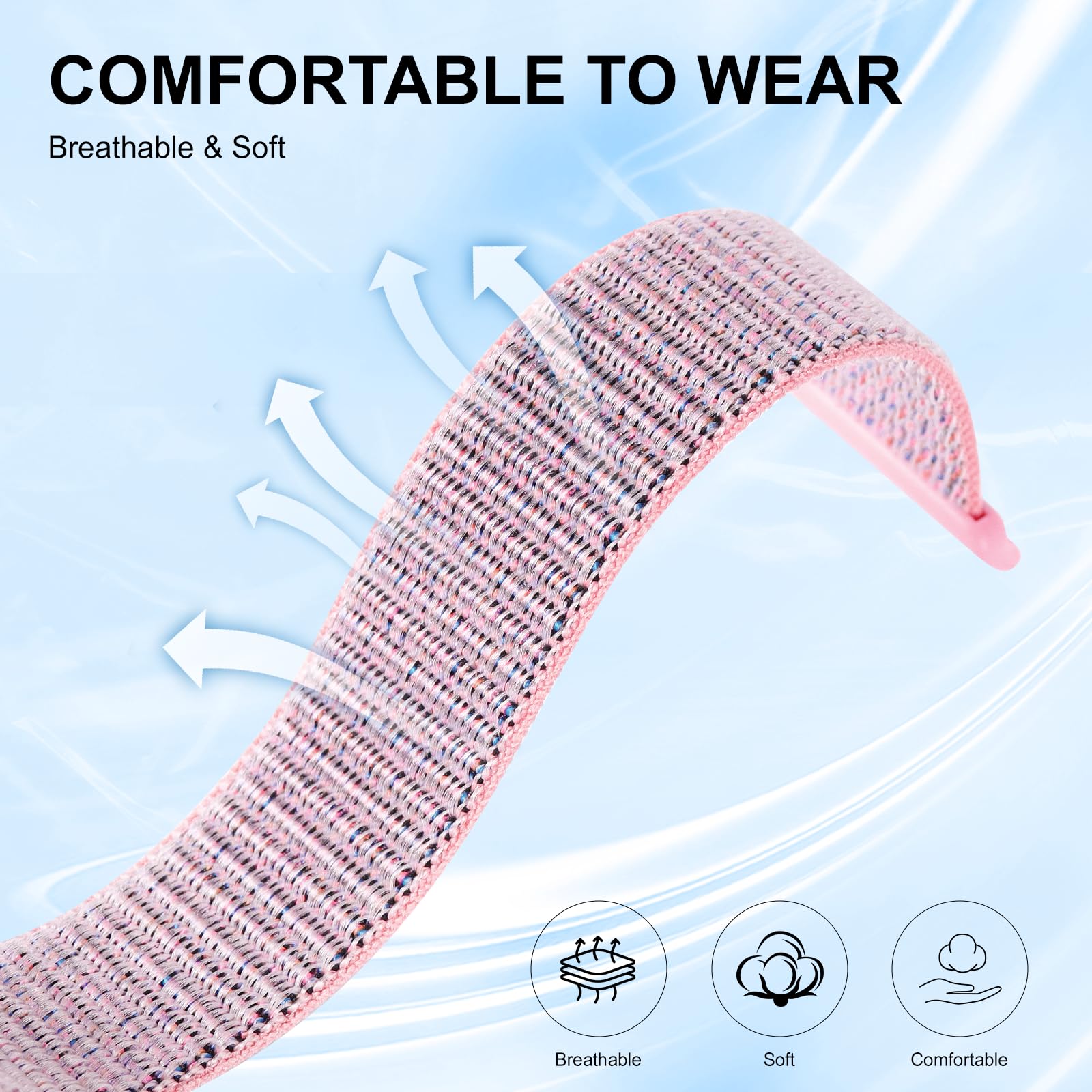 ZOOROO 3-Pack Nylon Loop Sport Replacement Bands Compatible with Hume Health Band, Soft Breathable Adjustable Wrist Band for Hume Band Replacement Strap Wristband for Fitness Tracker Women Men — view 3