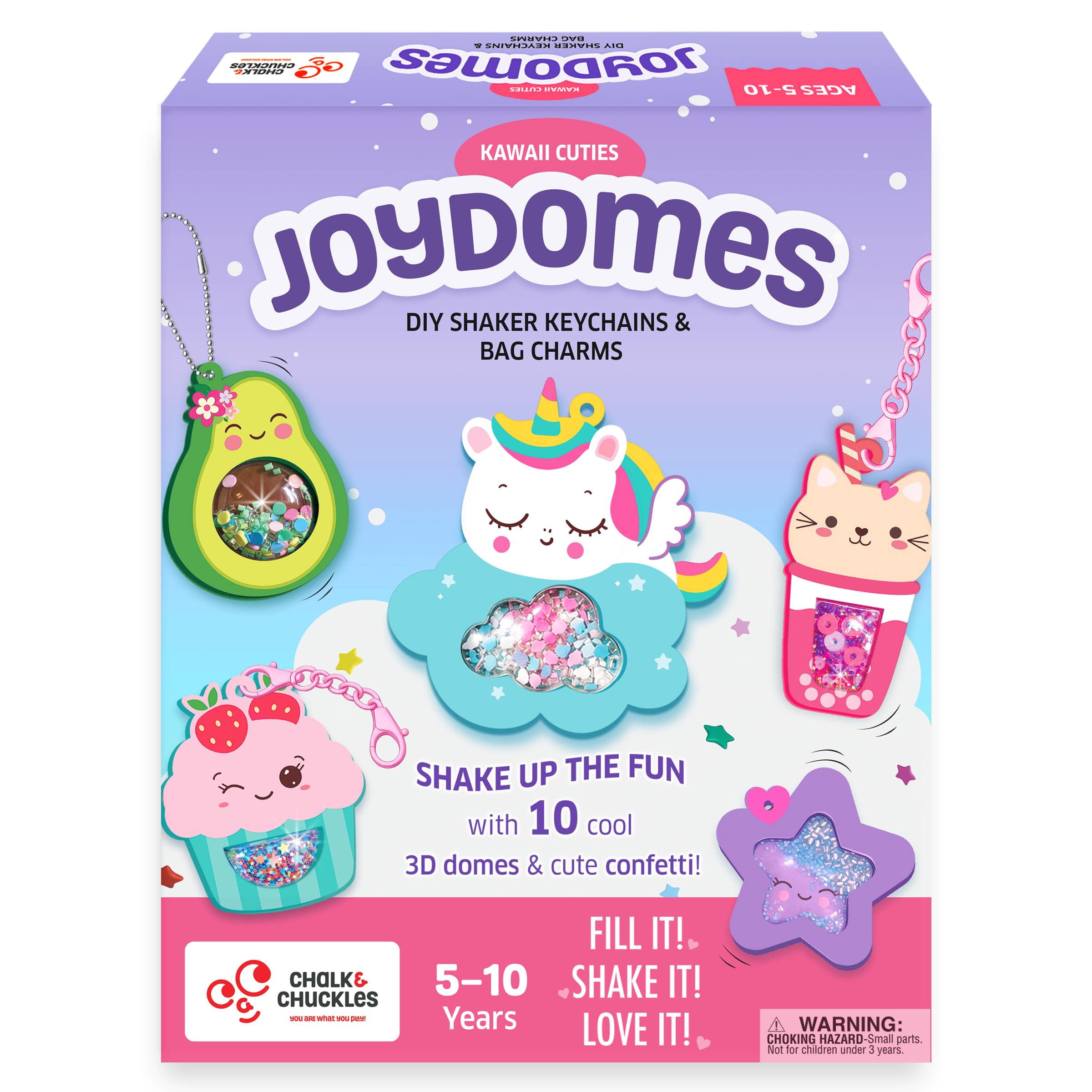 Chalk and Chuckles Joydomes - DIY Shaker Keychain & Bag Charm Making Kit, Kawaii 3D Confetti Art & Craft Activity, Mess-Free Creative Toy, Birthday Gift for Girls & Boys Ages 5, 6, 7, 8, 9, 10-image-2