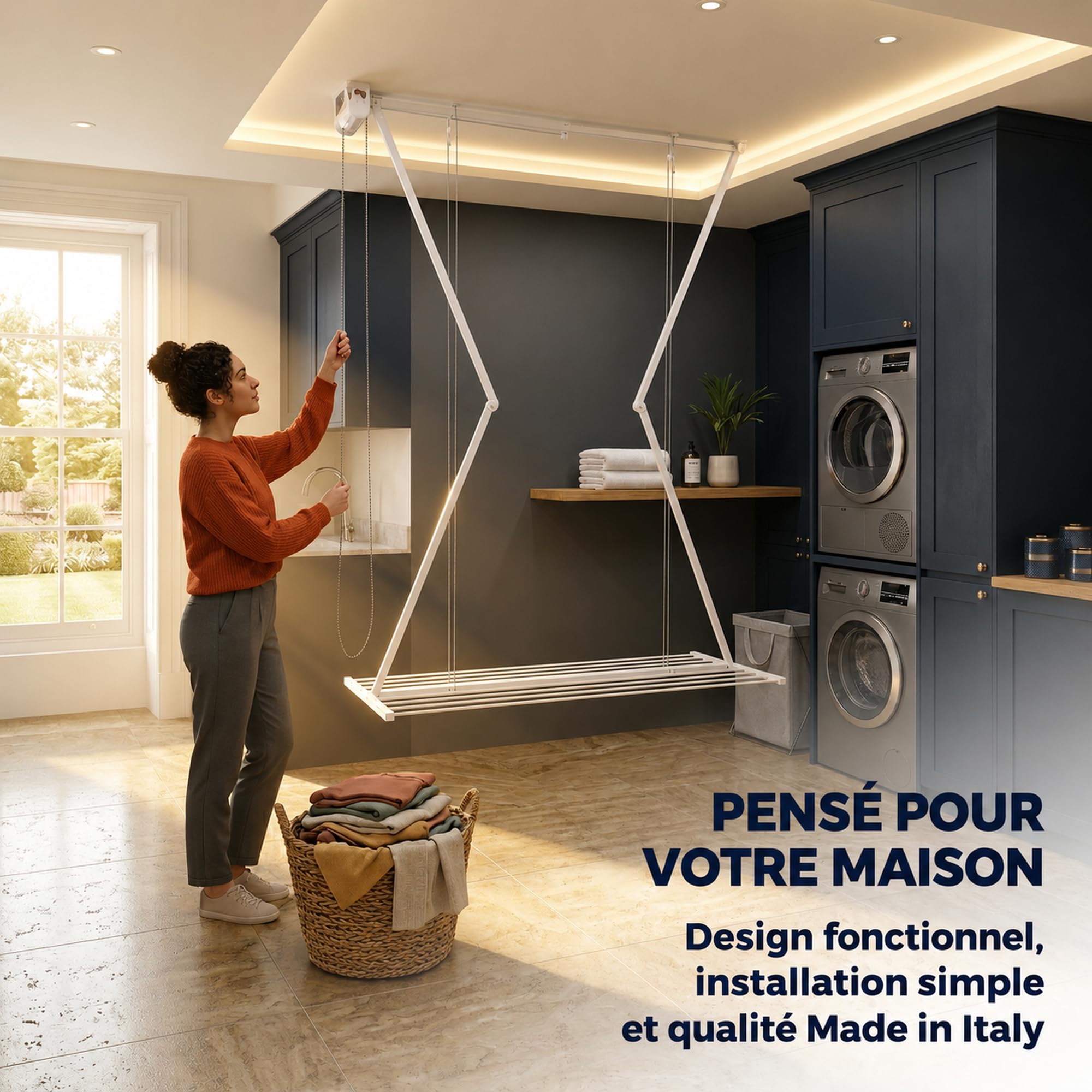 foxydry Mini Étendoir de Plafond, séchoir à Linge Vertical rétractable, Repliable et Extensible pour intérieure et extérieure, étendoir pour Balcon (Blanc, 128 cm)