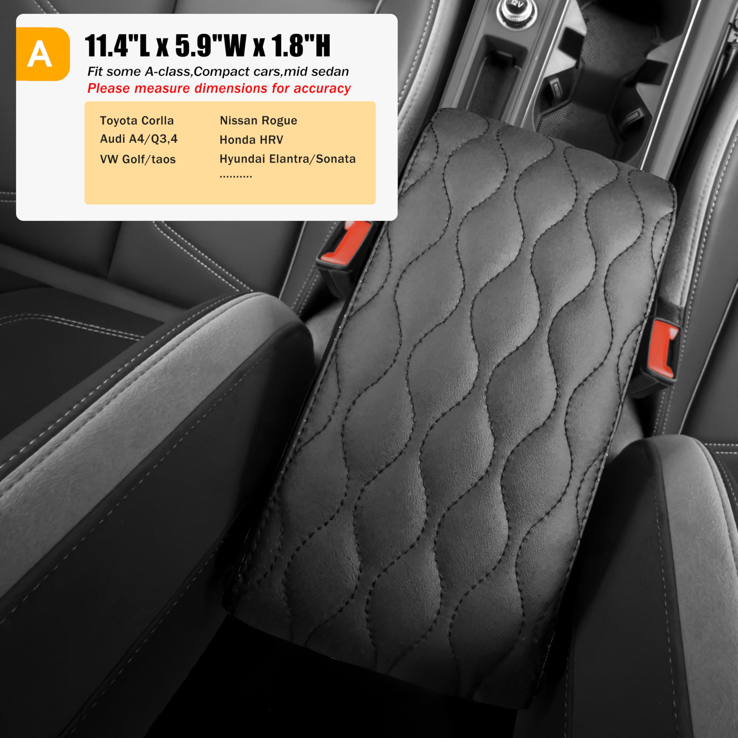 accoudoir Voiture Universel Coussin, Cuir synthétique en PU Coussinet d'accoudoir, Housse de Console Centrale, Mousse mémoire Pad Box(Taille A 30x15x4.5 cm)
