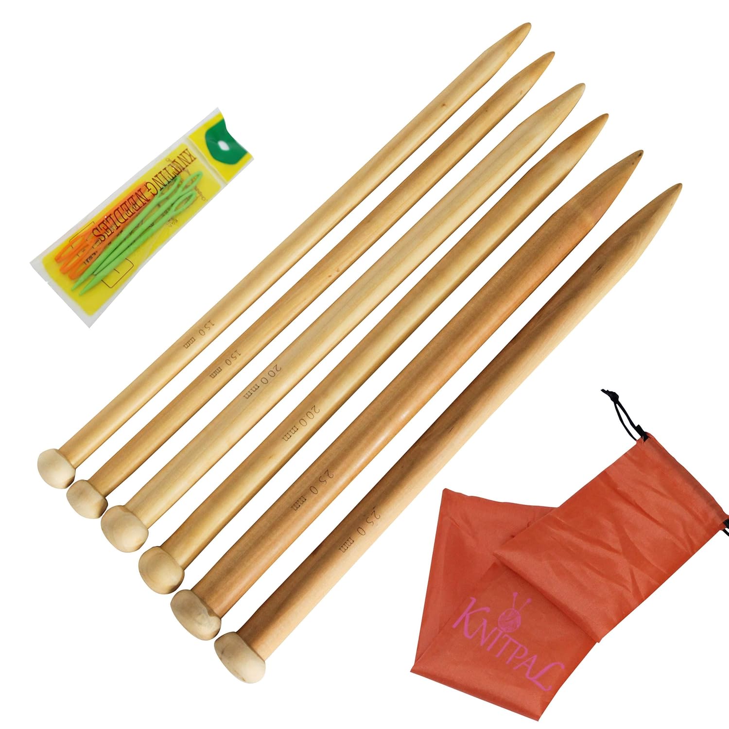 16" Jumbo Straight Wooden Knitting Needles Set of 3 by KnitPal