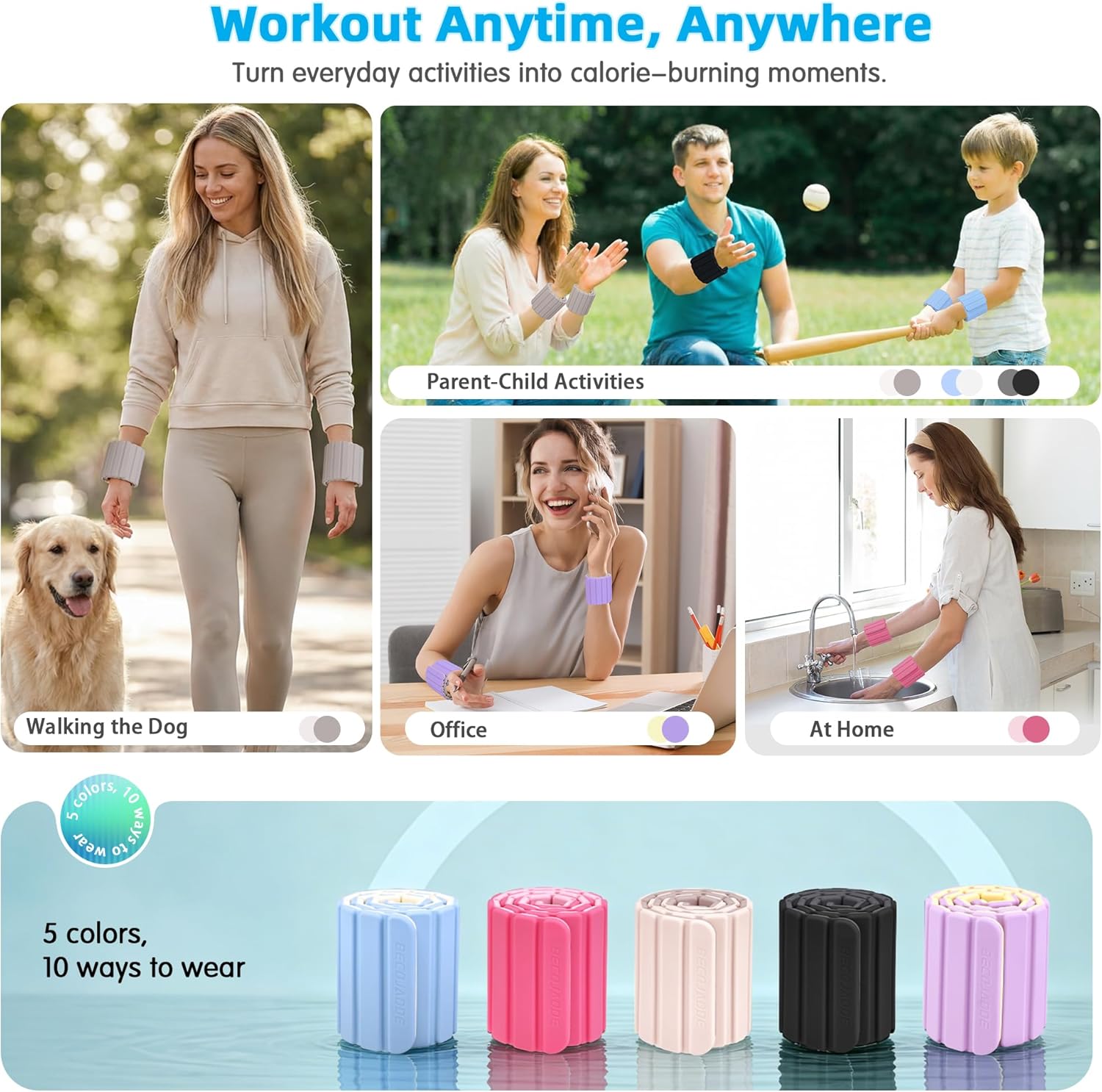 BECOJADDE Wrist Weights Ankle Weights for Women 1 Pair (1.1 lb/2.2 lb Each) Silicone Magnetic Leg Arm Weighted Bracelet for Home Yoga Pilates Gym Workout Walking Jogging