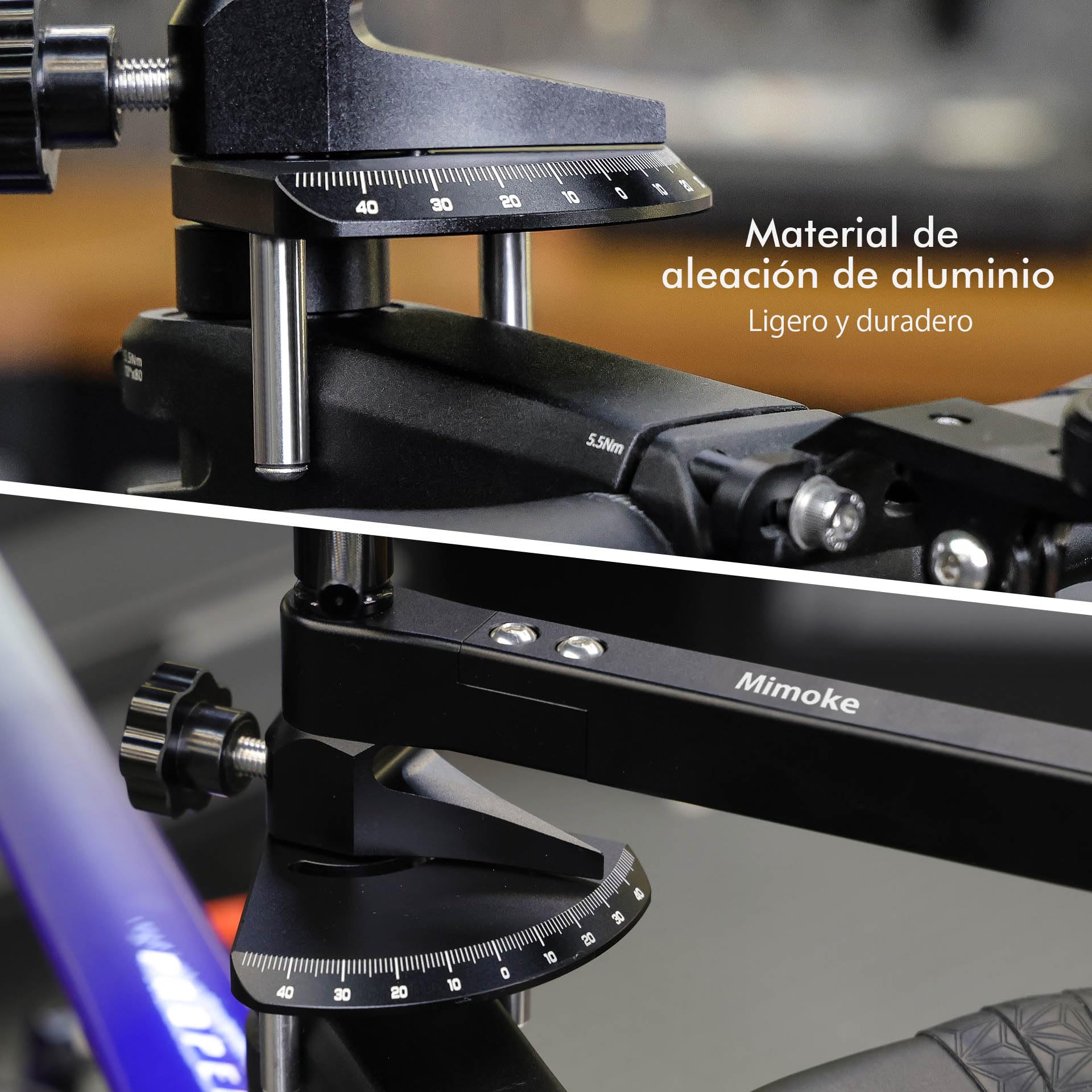 Herramienta Pro Mimoke para Ajuste palancas Freno/Cambio – Medidor ángulo Manillar, aleación Aluminio, Escala láser, Compatible manillares Carretera/Aero 340–460 mm.